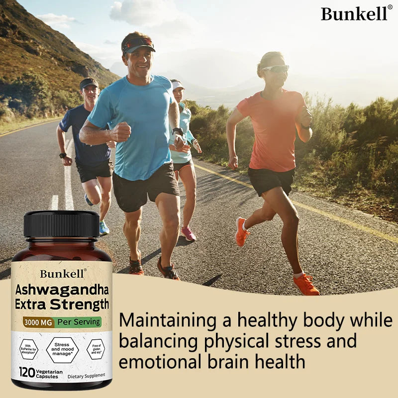 Organic Ashwagandha 3000mg + BioPerine Capsules | Bunkell Herbal Supplement Qst