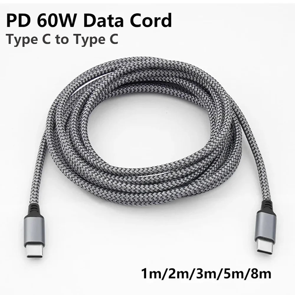 60W USB-C PD Fast Charging Cable – 1M to 8M | Nylon Braided USB-C Charging Cable Qme