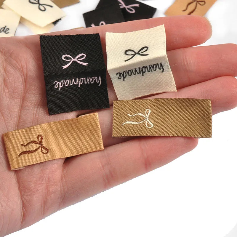 Rectangle Embroidered Bow Cloth Labels for Sewing – 15 Pack Embroidered Sewing Labels Qme