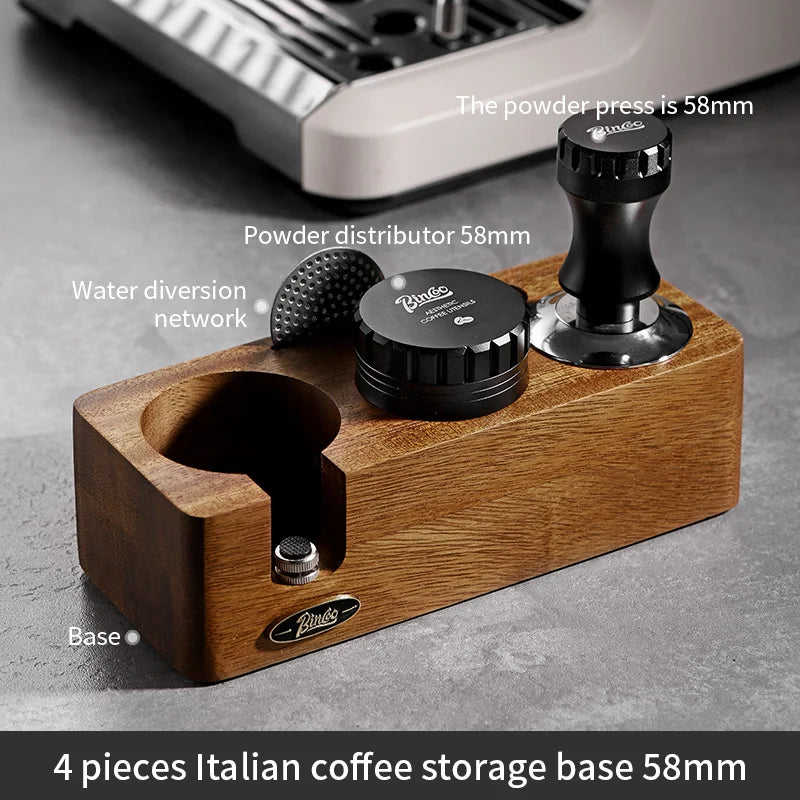 Bincoo Walnut Coffee Tamper & Distributor Set 51mm 58mm Espresso Tamper Set Qst 58mm 4-piece set China Mainland