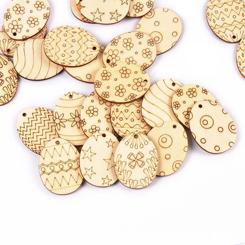 Mixed Easter Egg Wooden Hanging Ornaments – 25 Pcs DIY Easter Wood Ornaments Qme