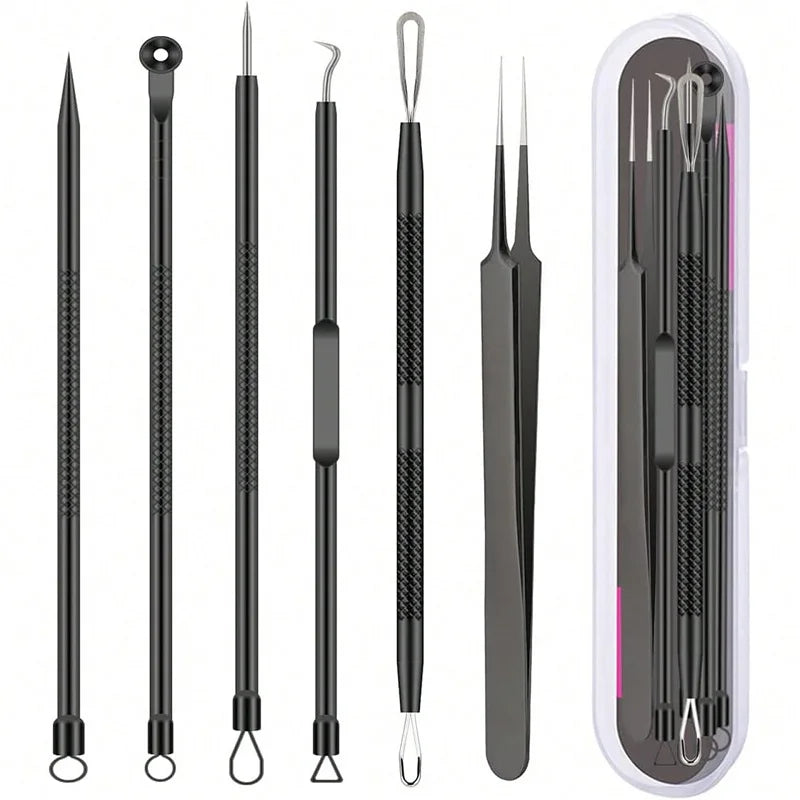 6-Piece Blackhead Remover & Blemish Extractor Tool Kit Skin Extractor Tool Qme 6PCS Black
