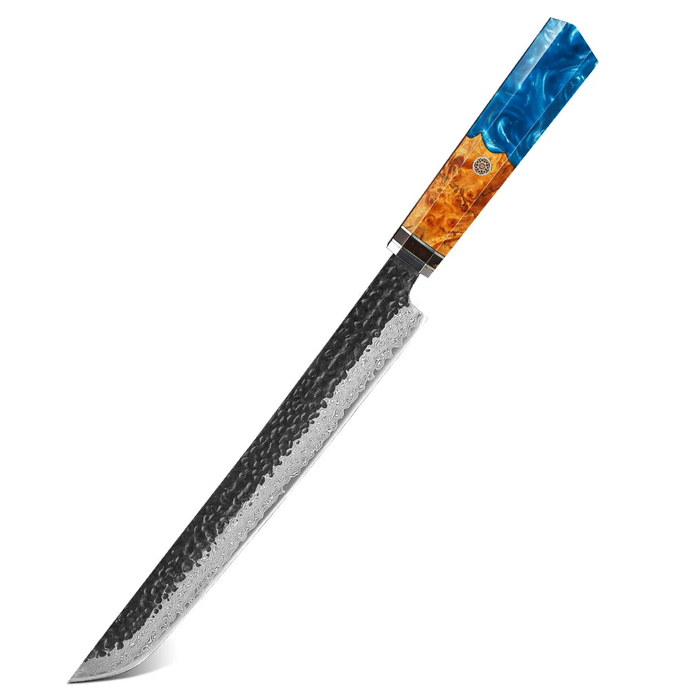 TURWHO Damascus Steel Sashimi Slicing Knife 10.5" DIY Handle Damascus Kitchen Knife Qst Resin 10 10.5 inch