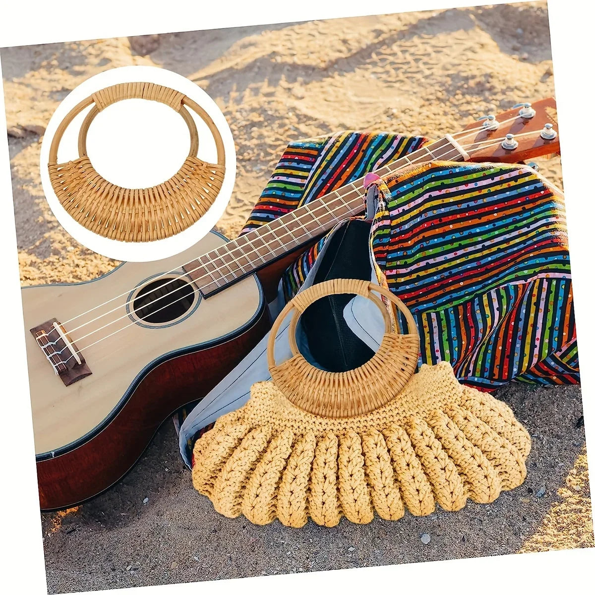 Circular Rattan Bag Handles – DIY Wicker Woven Accessories 2 Pcs Bag Handles Qme