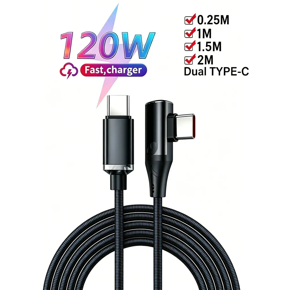 120W 90-Degree USB-C Fast Charging Cable | Type-C to C USB-C Charging Cable Qme