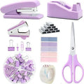 7-Piece Office Organizer Set – Stapler, Staple Remover & Clips Office Supply Kit Qme Purple set