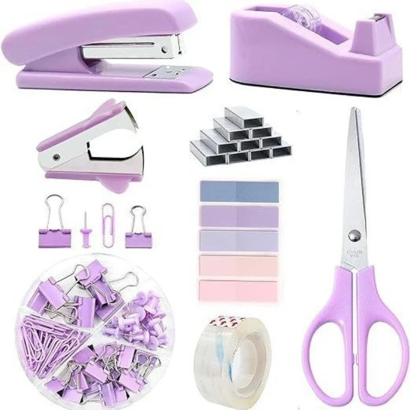 7-Piece Office Organizer Set – Stapler, Staple Remover & Clips Office Supply Kit Qme Purple set
