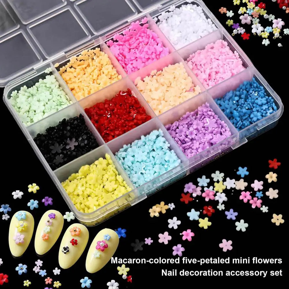 3D Acrylic Flower Nail Charms – Colorful Floral Caviar Beads Nail Art Charms Qme