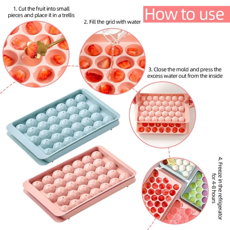 33-Ball Round Ice Cube Tray – BPA-Free Sphere Mold Ice Cube Tray Qst