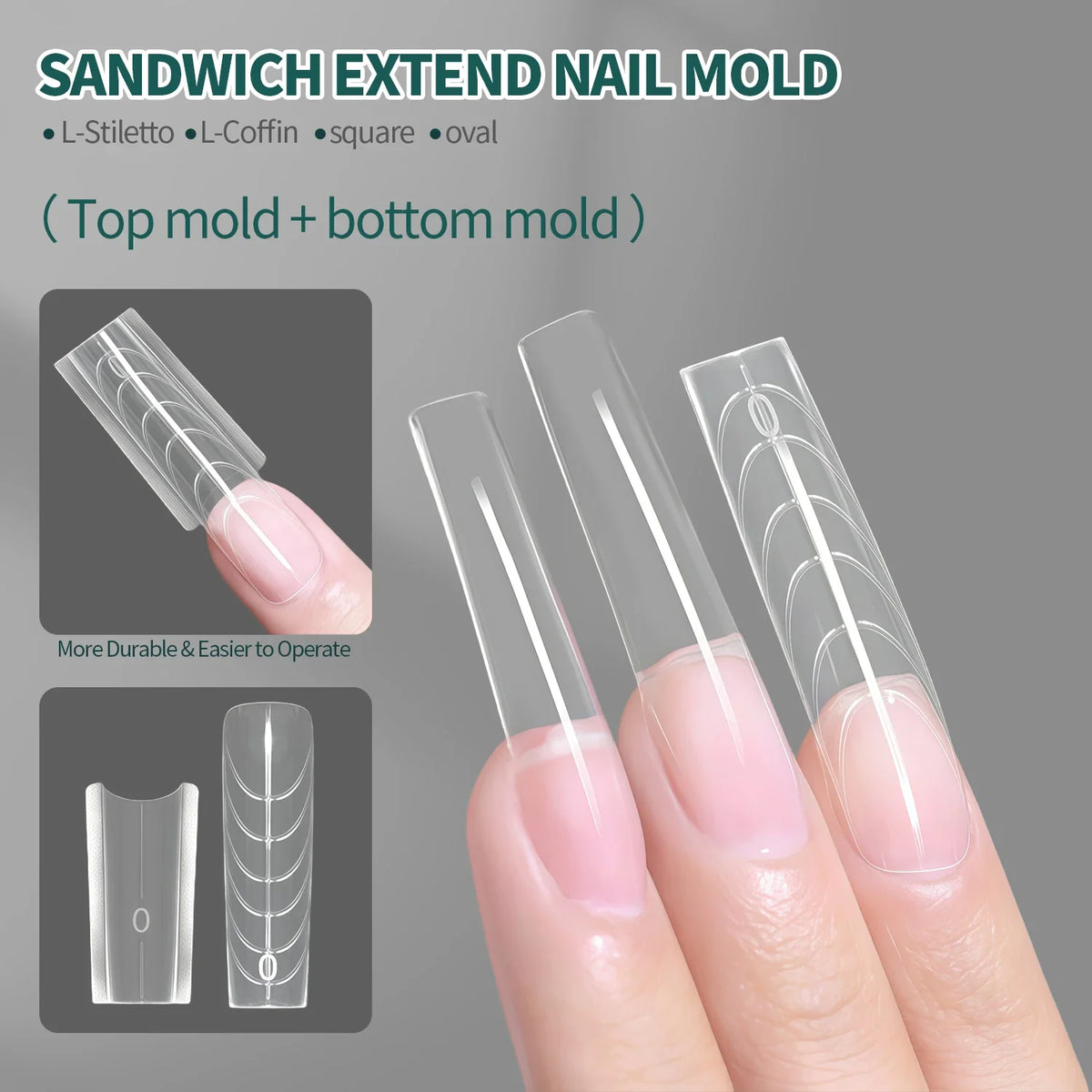 Nailpop Clear Square Dual Forms 240pcs – 15 French Nail Styles Nail Extension Forms Qme