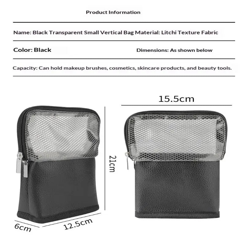 Net Zipper Foldable Stand-Up Makeup Bag & Cosmetic Organizer Cosmetic Organizer Bag Qme black