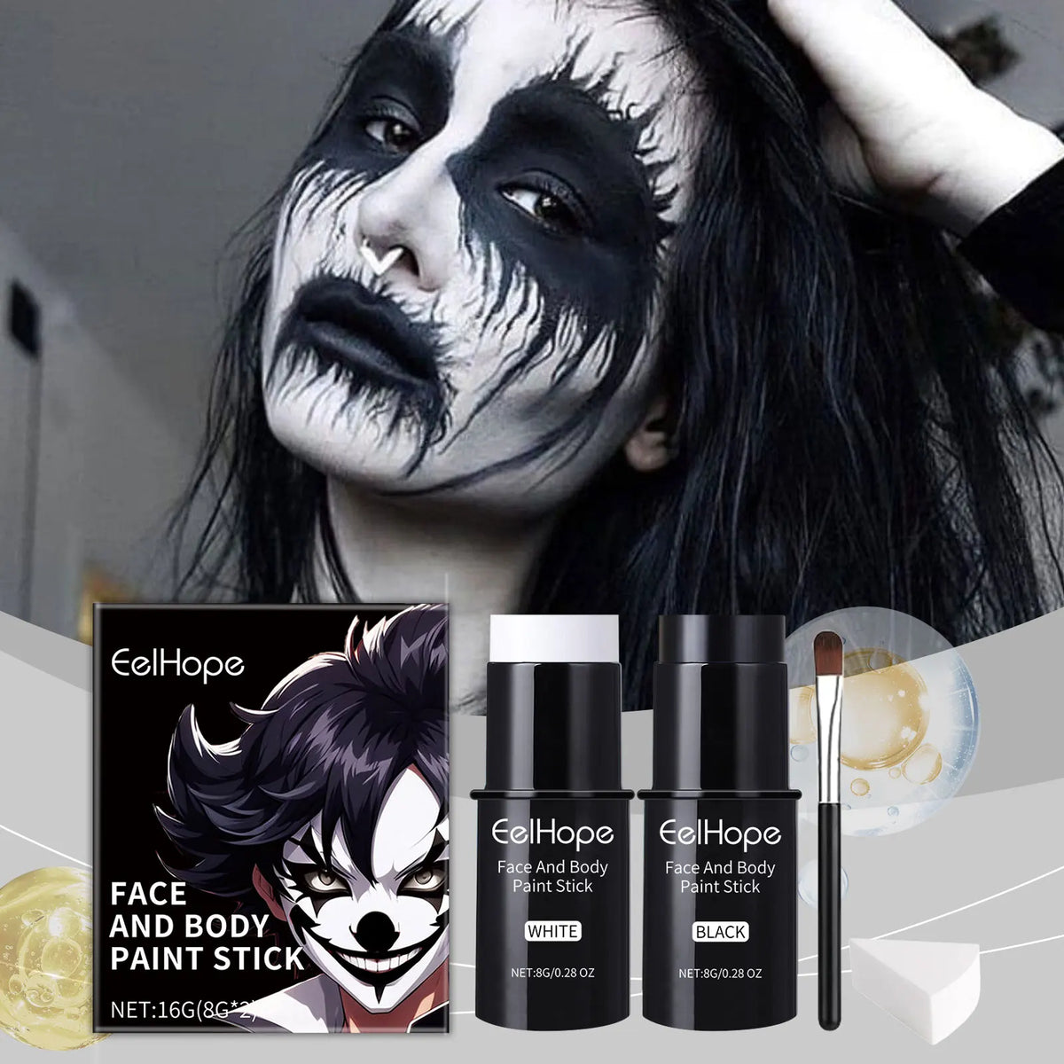 Halloween Face & Body Paint – Black & White Full Coverage Kit Halloween Face Paint Qme