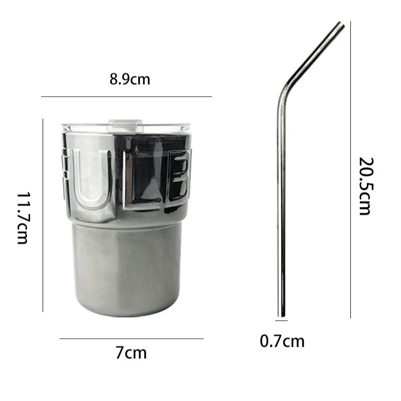 Mirrored Glass Coffee Cup with Lid & Straw – 420ml Glass Coffee Cup Qme