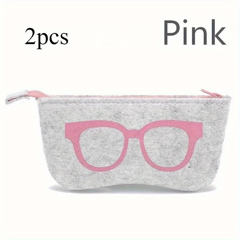 Soft Felt Eyeglasses Pouch | Zippered Sunglasses Storage Bag Eyeglasses Pouch Qme Pink 2pcs