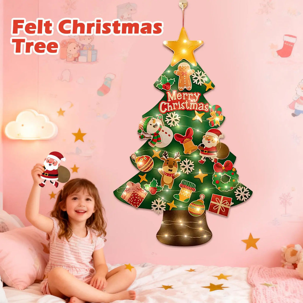 Felt Christmas Tree Wall Décor for Kids with 9.8ft LED Lights Christmas Wall Decoration Qme
