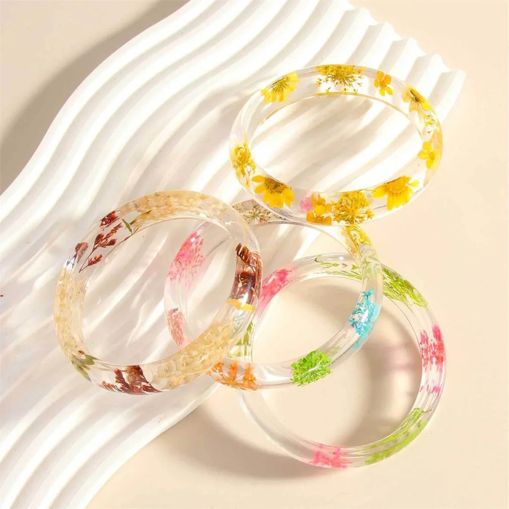 Vintage Flower Leaf Transparent Acrylic Wide Bangle Bracelet Bangle Bracelet Qme