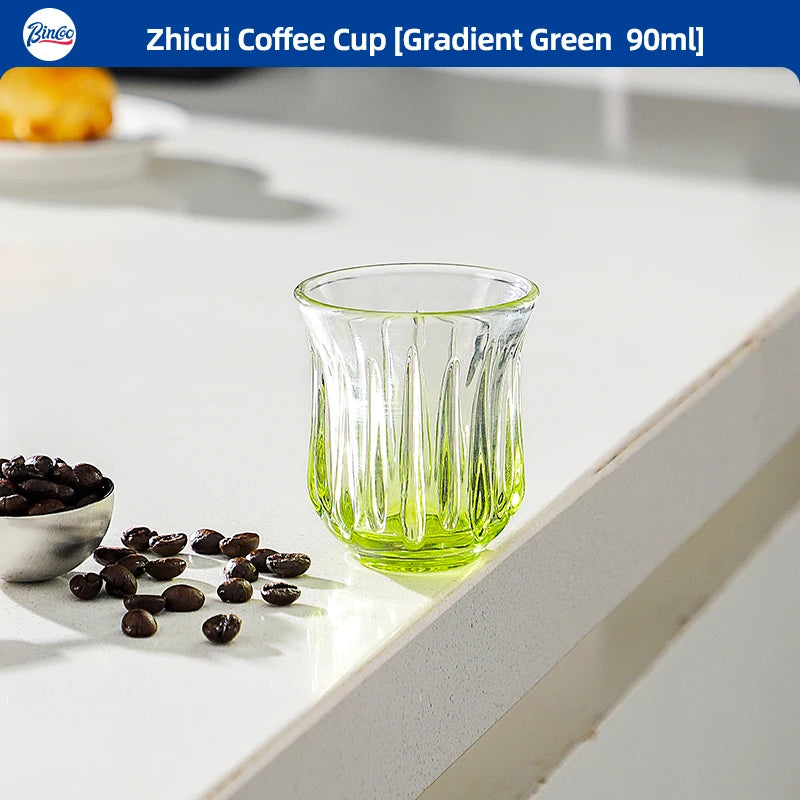 Bincoo Retro Glass Coffee Cup – Espresso Latte 90–400ml Glass Coffee Cup Qst Gradient Green 90ml