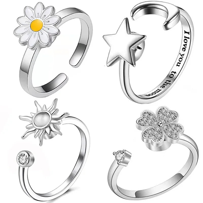 Rotating Engraved Adjustable Spinner Ring – Zirconia Women's Spinner Ring Qme