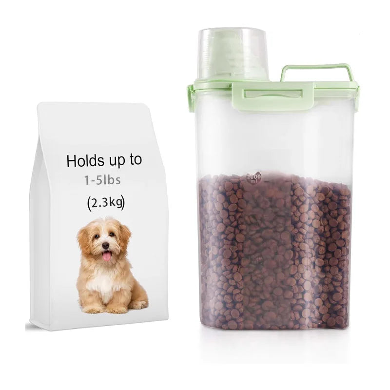 2-Liter Pet Food Storage Container with Measuring Cup – Green Pet Food Container Qme