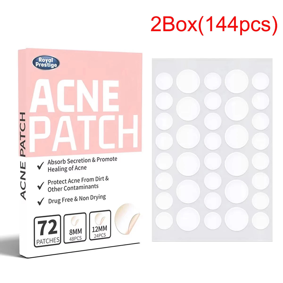 Invisible Hydrocolloid Acne Patches 72/144pcs – Waterproof Acne Patch Qst 2box(144pcs)