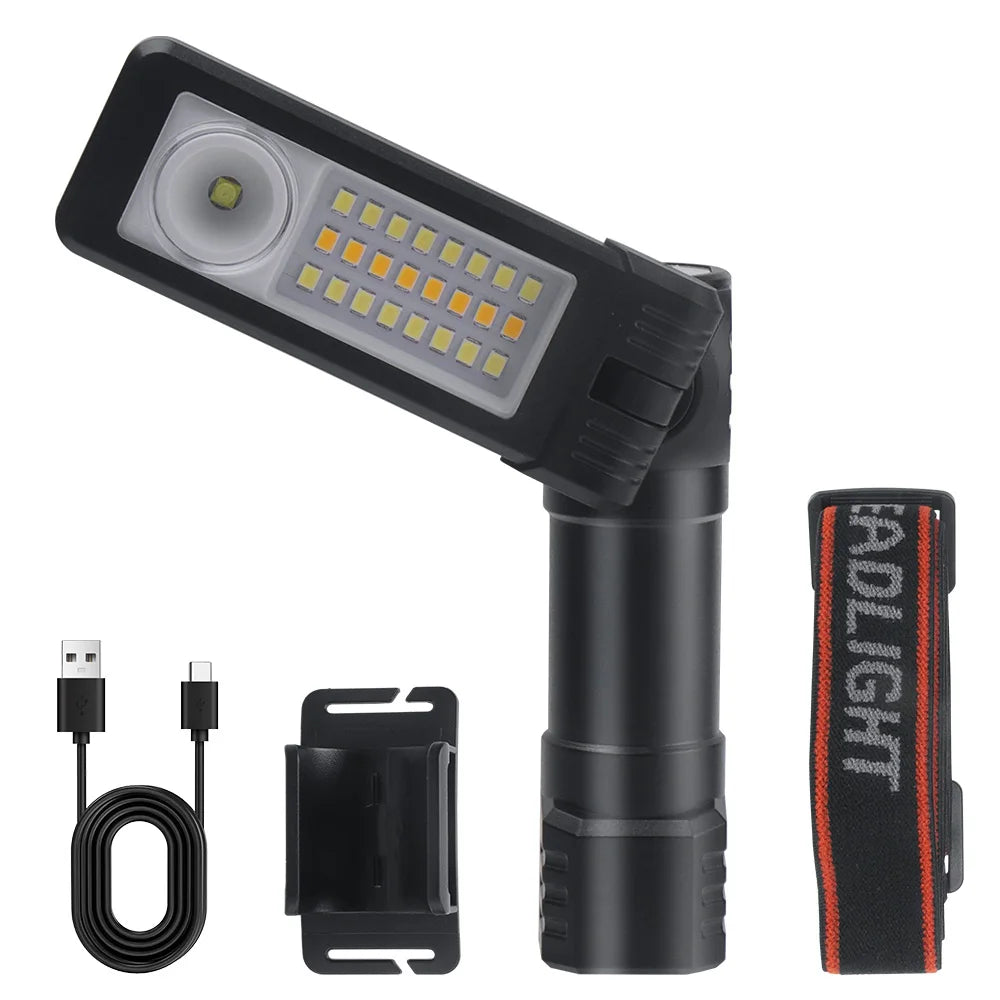 BORUiT Rechargeable LED Headlamp – Magnetic Type-C COB Light Rechargeable Headlamp Qst black
