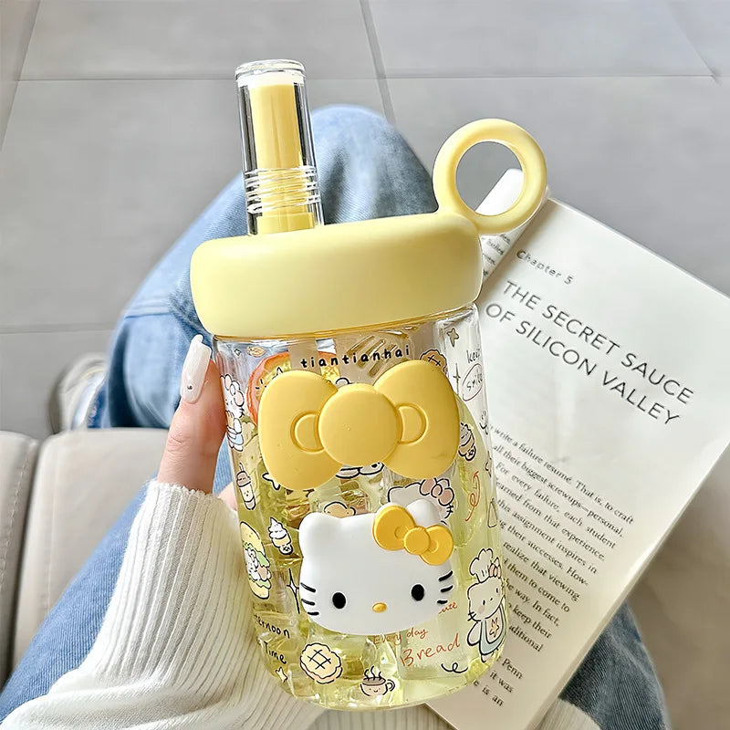 Hello Kitty Girls' Plastic Cup with Stylish Straw | 4 Colors Kids Straw Cup Qme 3 600ml