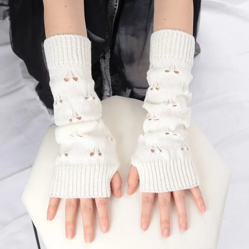 Women Long Fingerless Gloves Gothic Y2K Cosplay Lolita Arm Fingerless Arm Gloves Qme