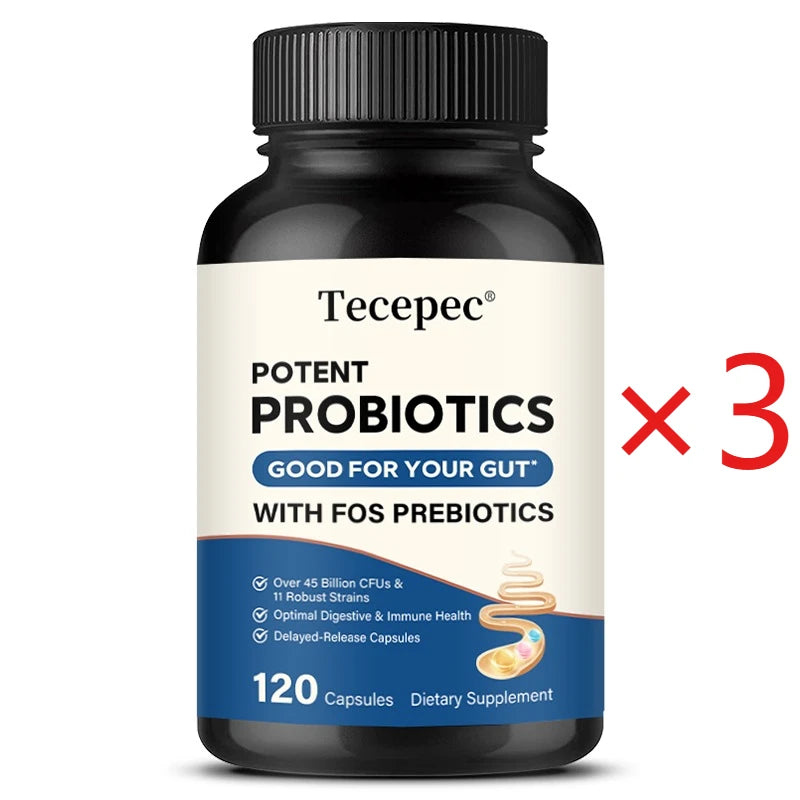 Tecepec Probiotics & Prebiotics Capsules | Digestive Support Probiotic Supplement Qst 120 count-3 bottle