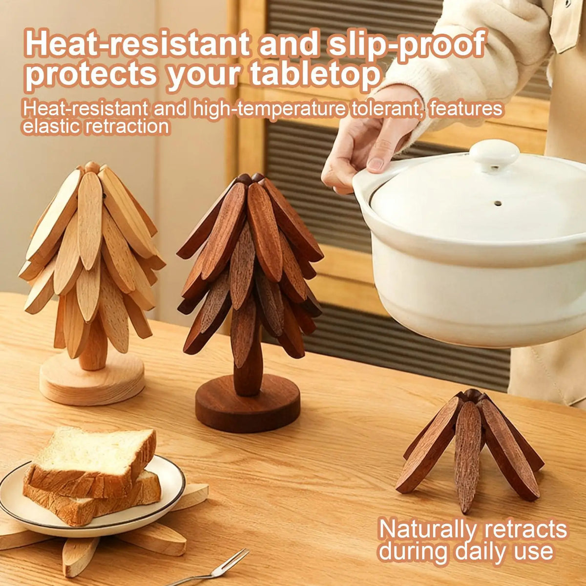 Wooden Tree Trivet & Non-Slip Coaster – Heat-Insulating Placemat Wooden Trivet Coaster Qme
