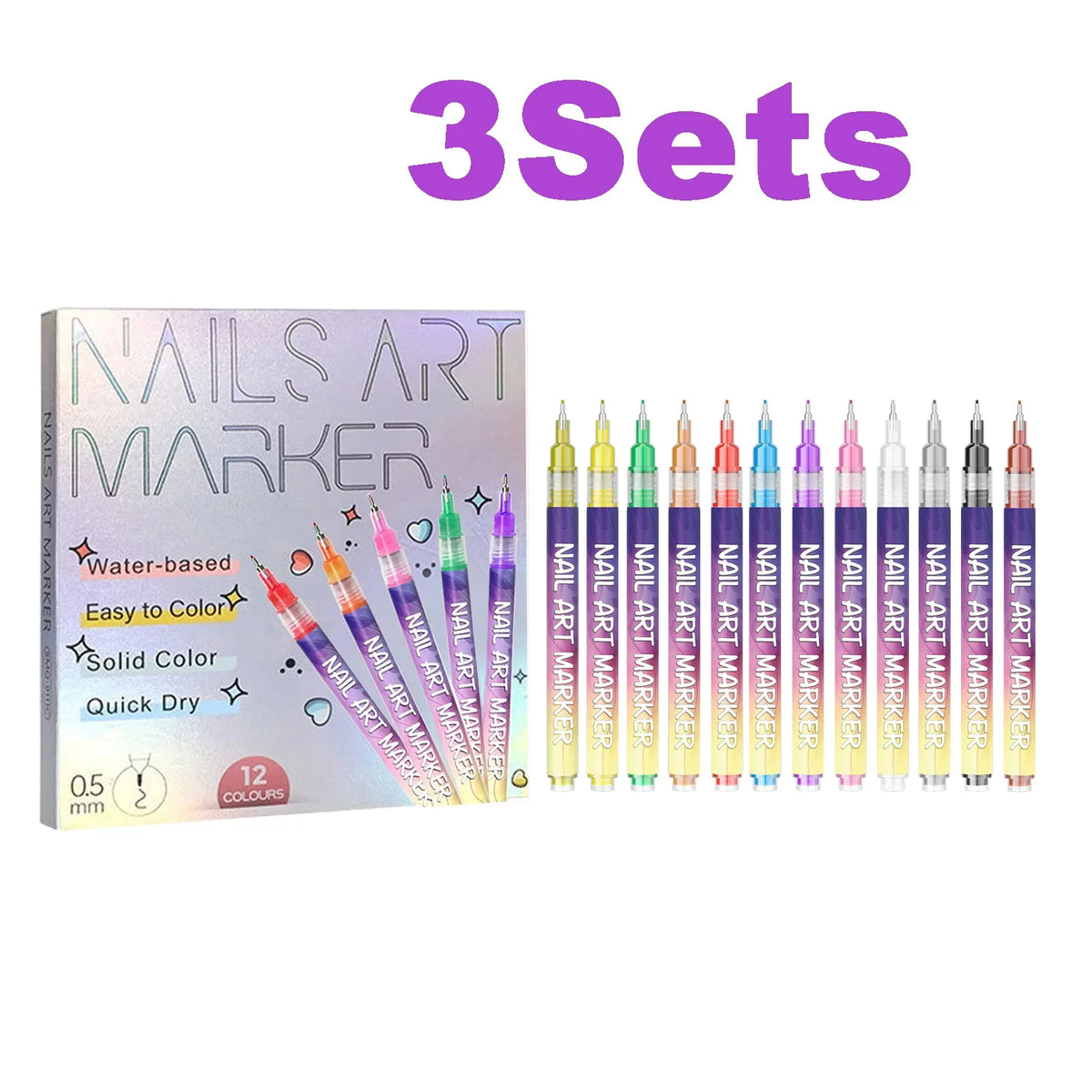 Nail Art Graffiti Pen – DIY Fine Line Abstract Nail Painting Nail Art Pen Qme 3 Sets