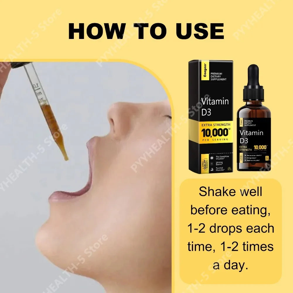Vitamin D3 Liquid 10,000 IU Extra Strength + Vitamin C & Calcium Liquid Vitamin Supplement Qst