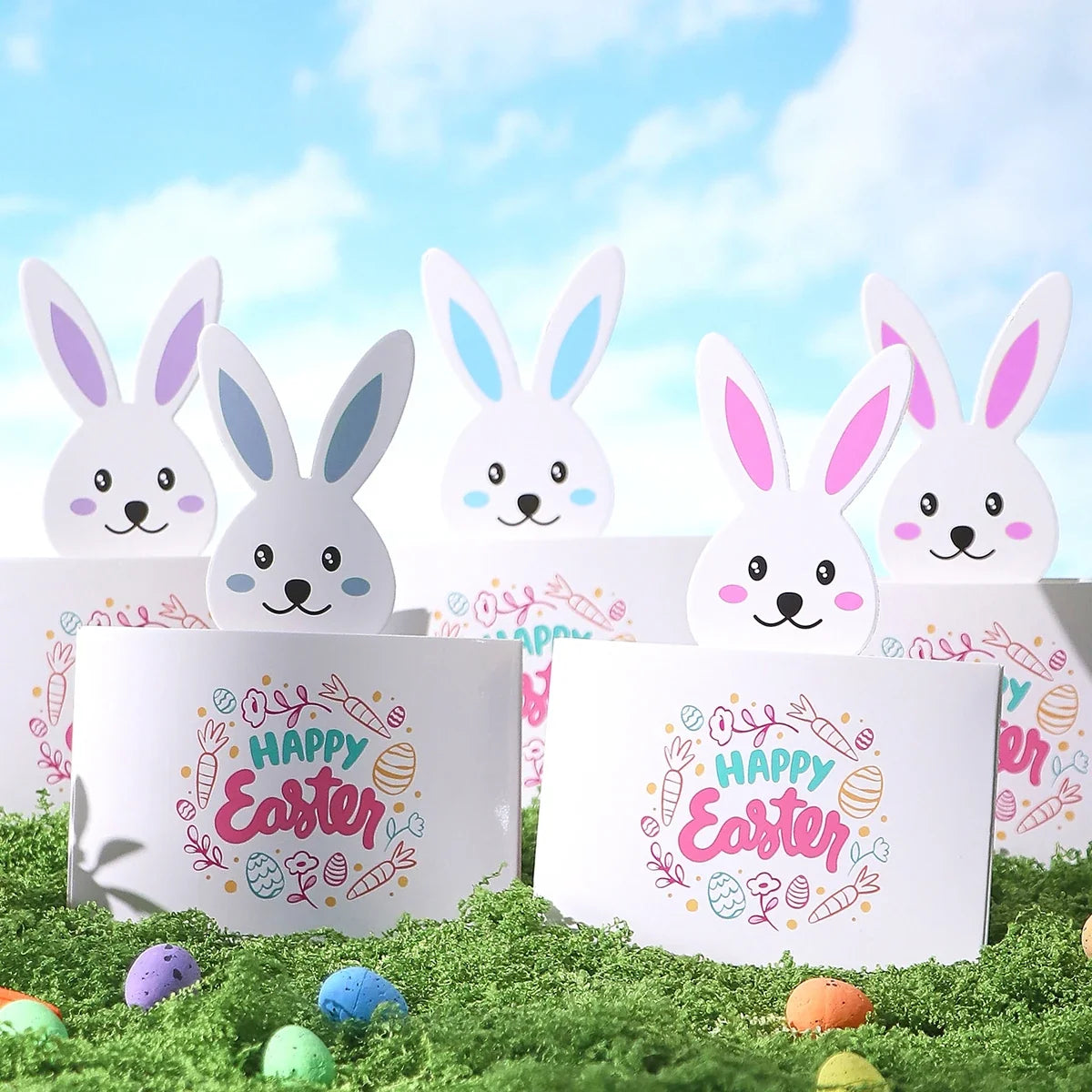5-Piece Easter Bunny Greeting Cards – Colorful Holiday Party Set Easter Greeting Cards Qme
