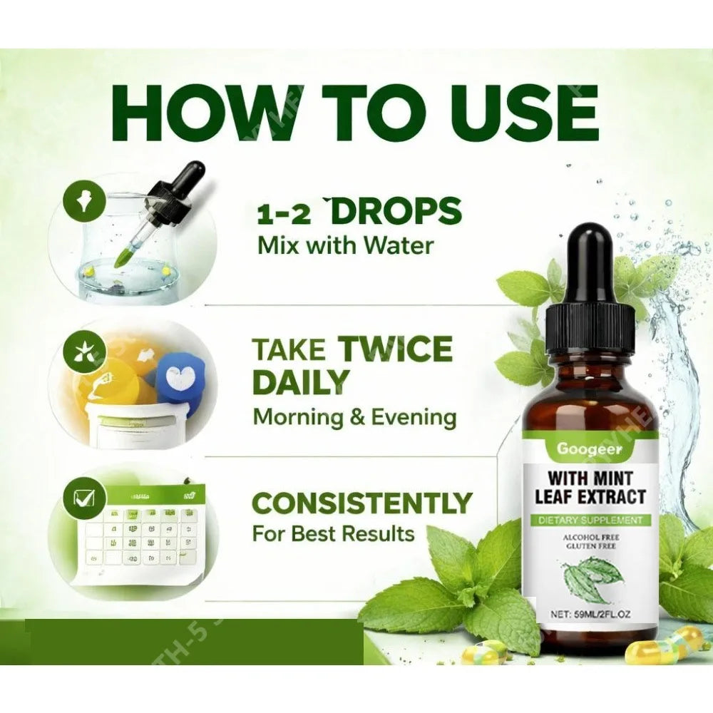Googeer Mint Leaf Extract Drops + Vitamin B1 | 59 mL Herbal Extract Drops Qst