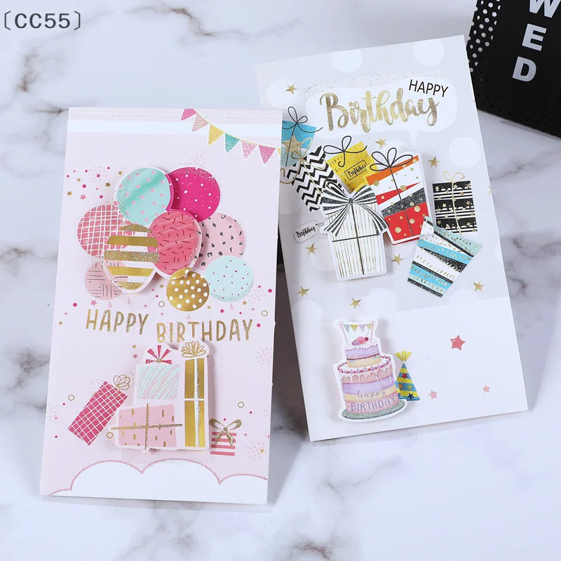 8pcs 3D Birthday & Christmas Greeting Cards with Envelopes 3D Greeting Cards Qst