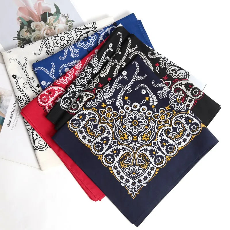 100% Cotton Black Paisley Bandana Square Scarf & Headband Paisley Bandana Scarf Qme