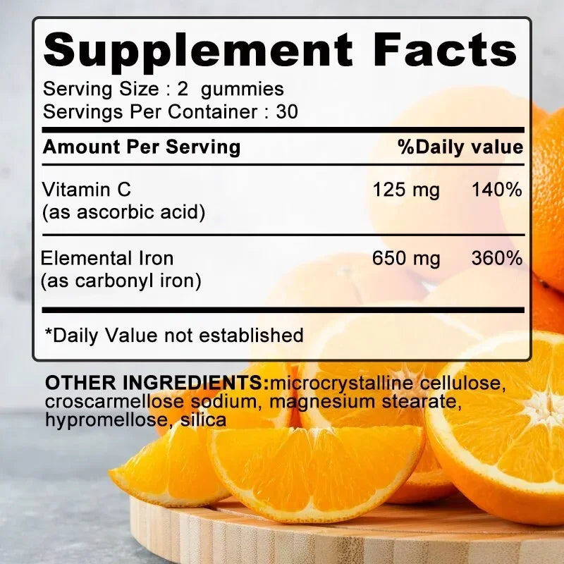 Iron Gummies 650mg – Vegan, Gluten-Free with Vitamin C Iron Supplement Gummies Qst