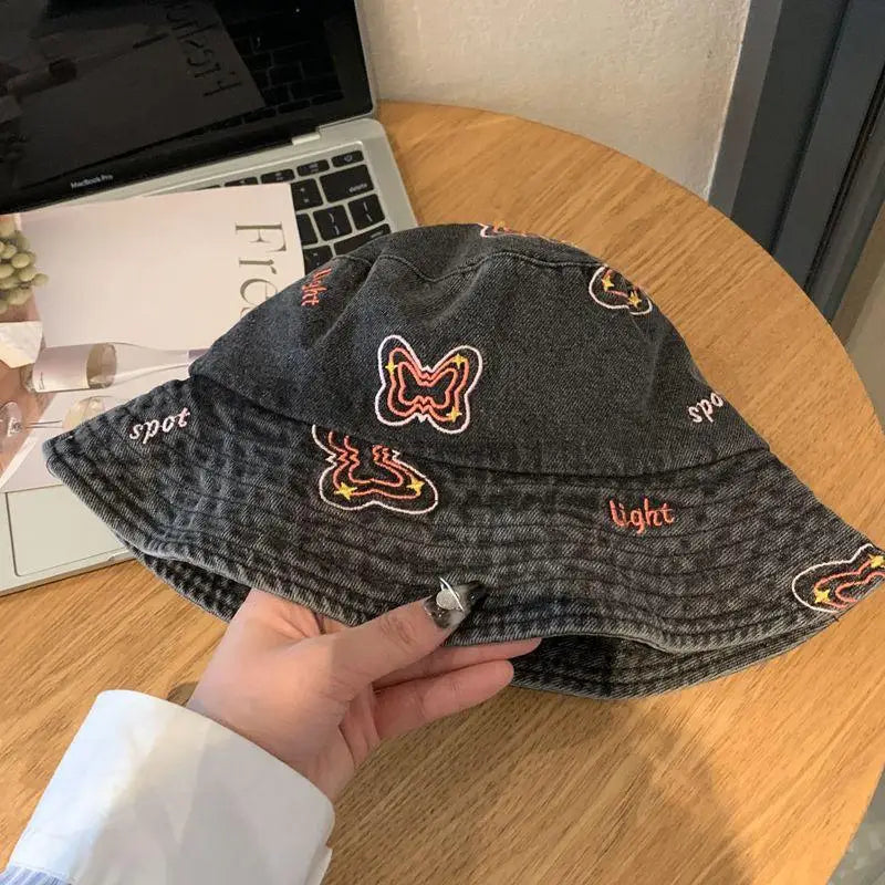 Women's Washed Denim Bucket Hat – Wide Brim Fisherman Cap Bucket Hat Qst A10