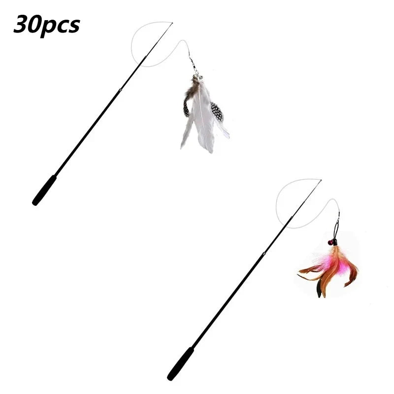 1.8M Telescopic Cat Teaser Wand – 4-Section Feather Toy Cat Teaser Wand Qme colour mixture30pcs