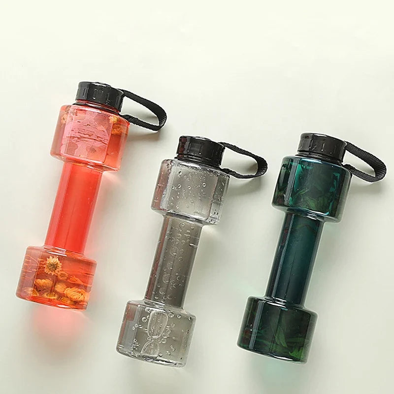 Dumbbell Shaped Sport Water Bottle 650ml PET Gym Bottle Sport Water Bottle Qme