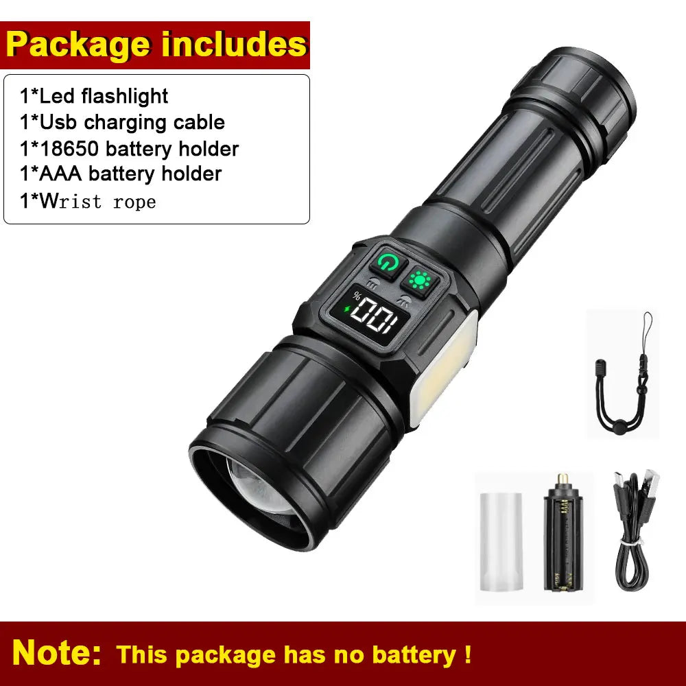 Super Bright Rechargeable LED Flashlight – 9 Modes, Magnetic Tactical Flashlight Qst Without battery