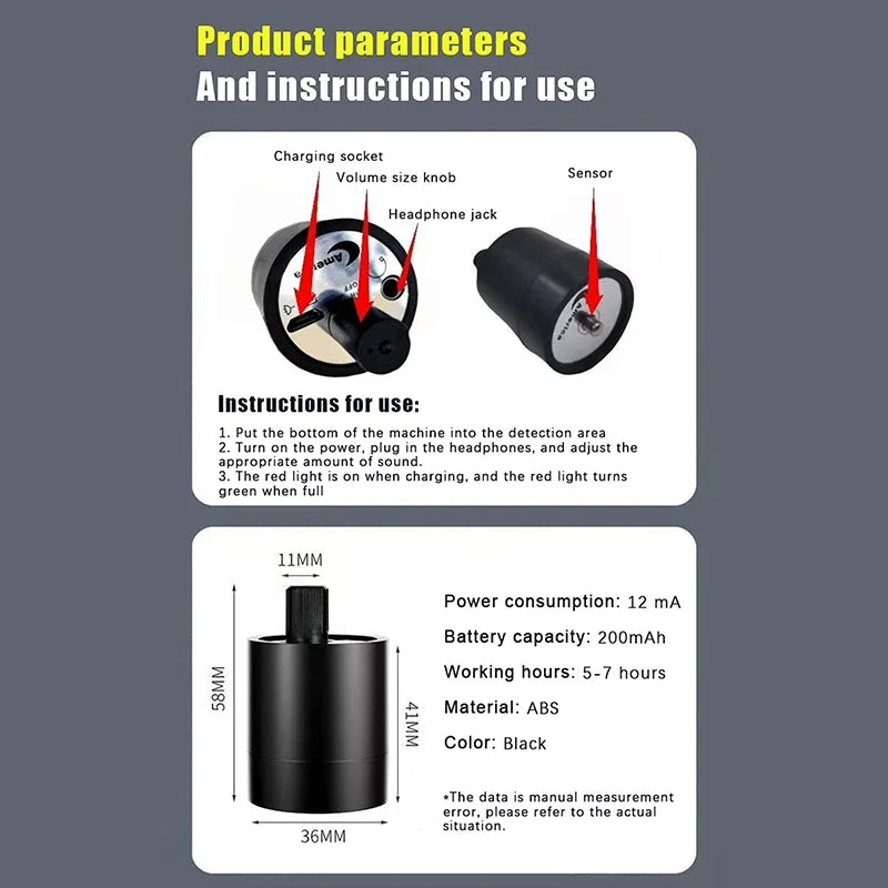 Water Leak Detector Multifunctional Pipe Sound Collector Pipe Leak Detector Qme