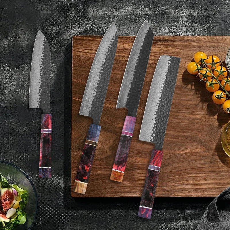4-Piece Damascus Steel Japanese Kitchen Knife Set | Wood Handle Kitchen Knife Set Qst