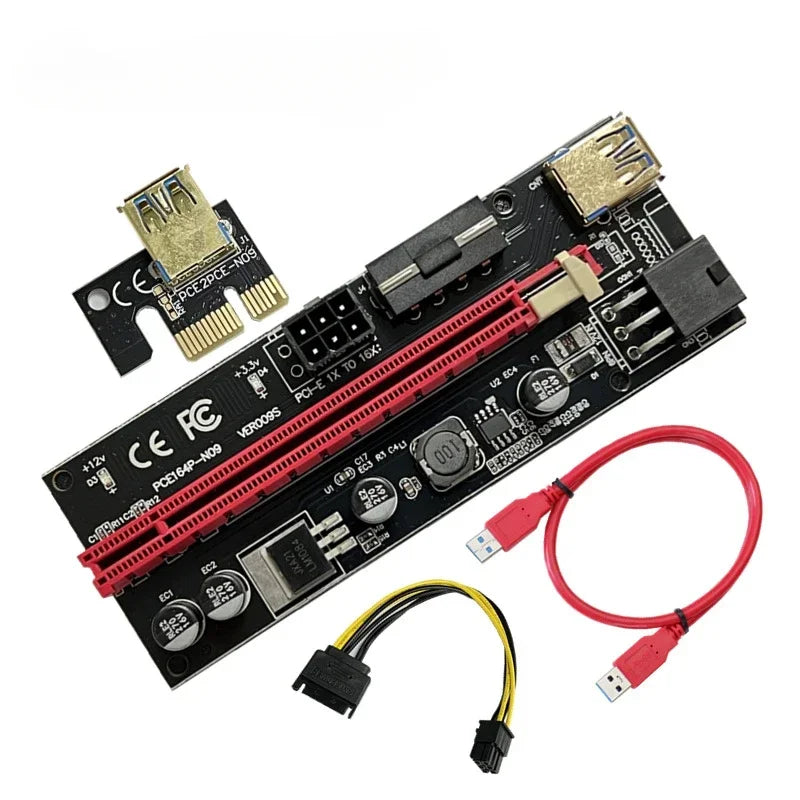 PCIe 1X to 16X Riser Card Dual 6-Pin USB 3.0 Extender Adapter PCIe Riser Card Qme Red