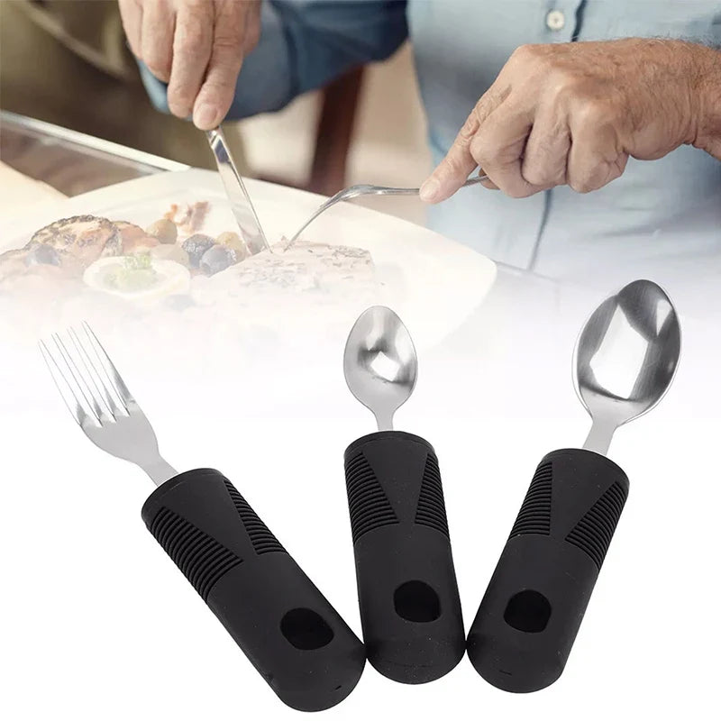 Bendable Adaptive Cutlery Set | Textured Large Handle Utensils Adaptive Cutlery Set Qme