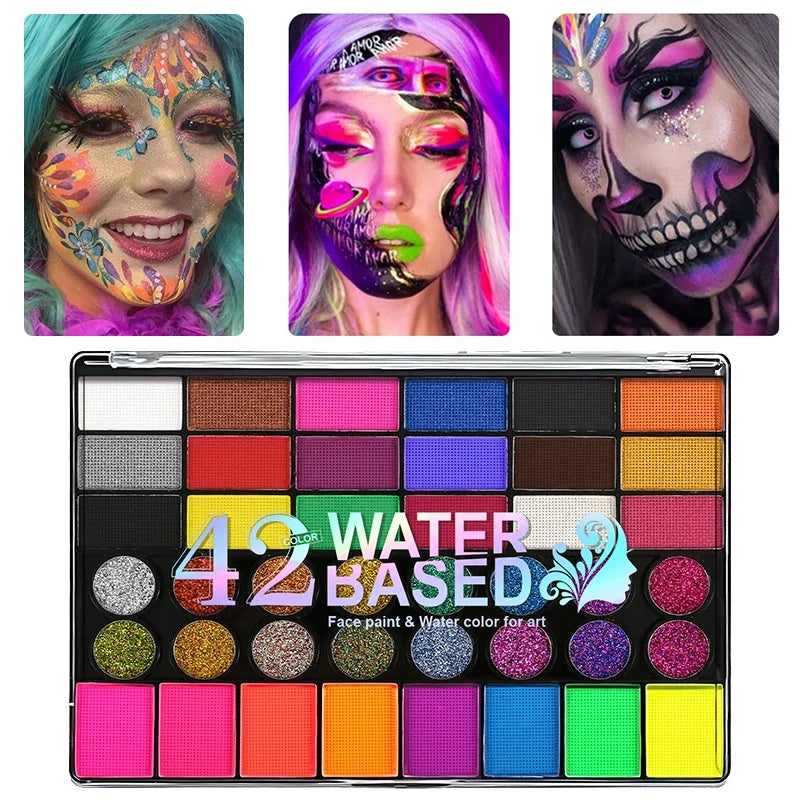 42 Colors Kids Face Paint Kit – Non-Toxic Water Activated Face Paint Kit Qme