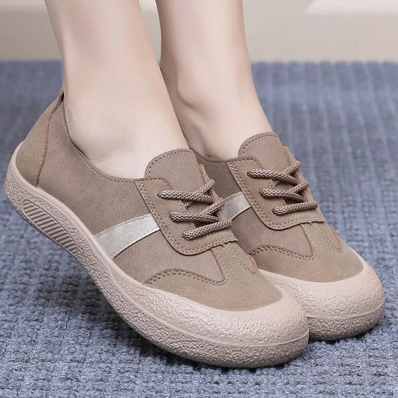 Women's Wide Toe Canvas Slip-On Flat Shoes | Casual Sneakers Canvas Slip-On Flats Qst Coffee 36