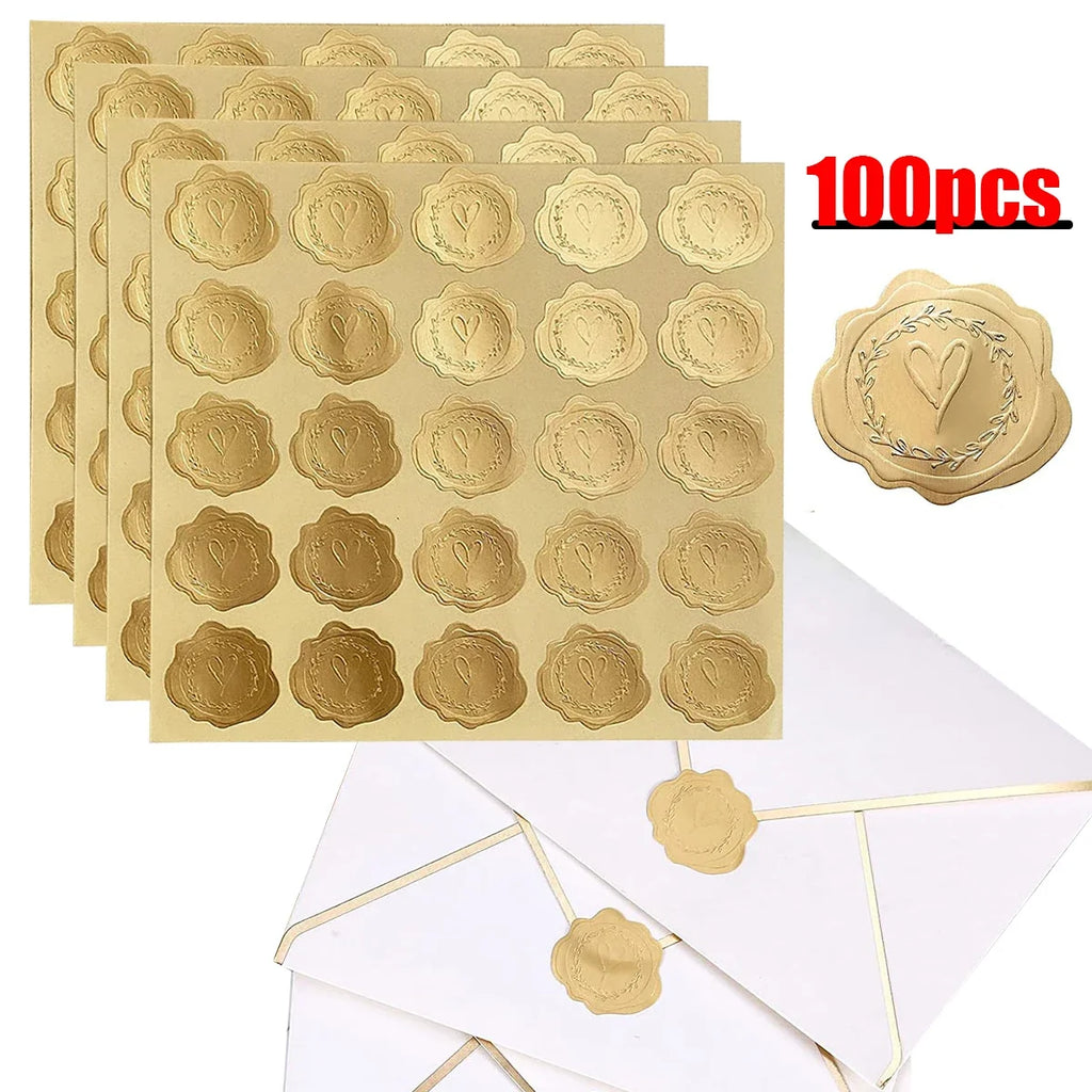 Gold Embossed Heart Envelope Seal Stickers – 100 Pcs Envelope Seal Stickers Qme gold
