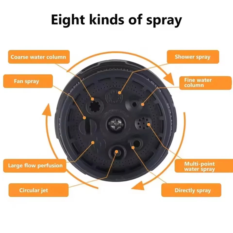 8-Pattern High-Pressure Garden Spray Gun & Car Wash Nozzle Garden Hose Spray Gun Qme