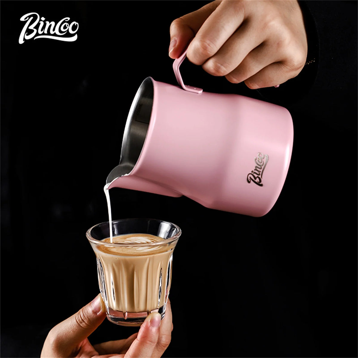 Bincoo Pink Stainless Steel Milk Frothing Pitcher 300/450ml Milk Frothing Pitcher Qst