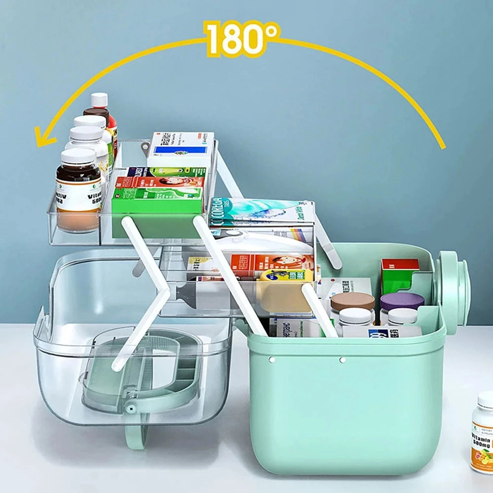 3-Layer First Aid Kit Organizer Box – Lockable & Portable First Aid Organizer Box Qst